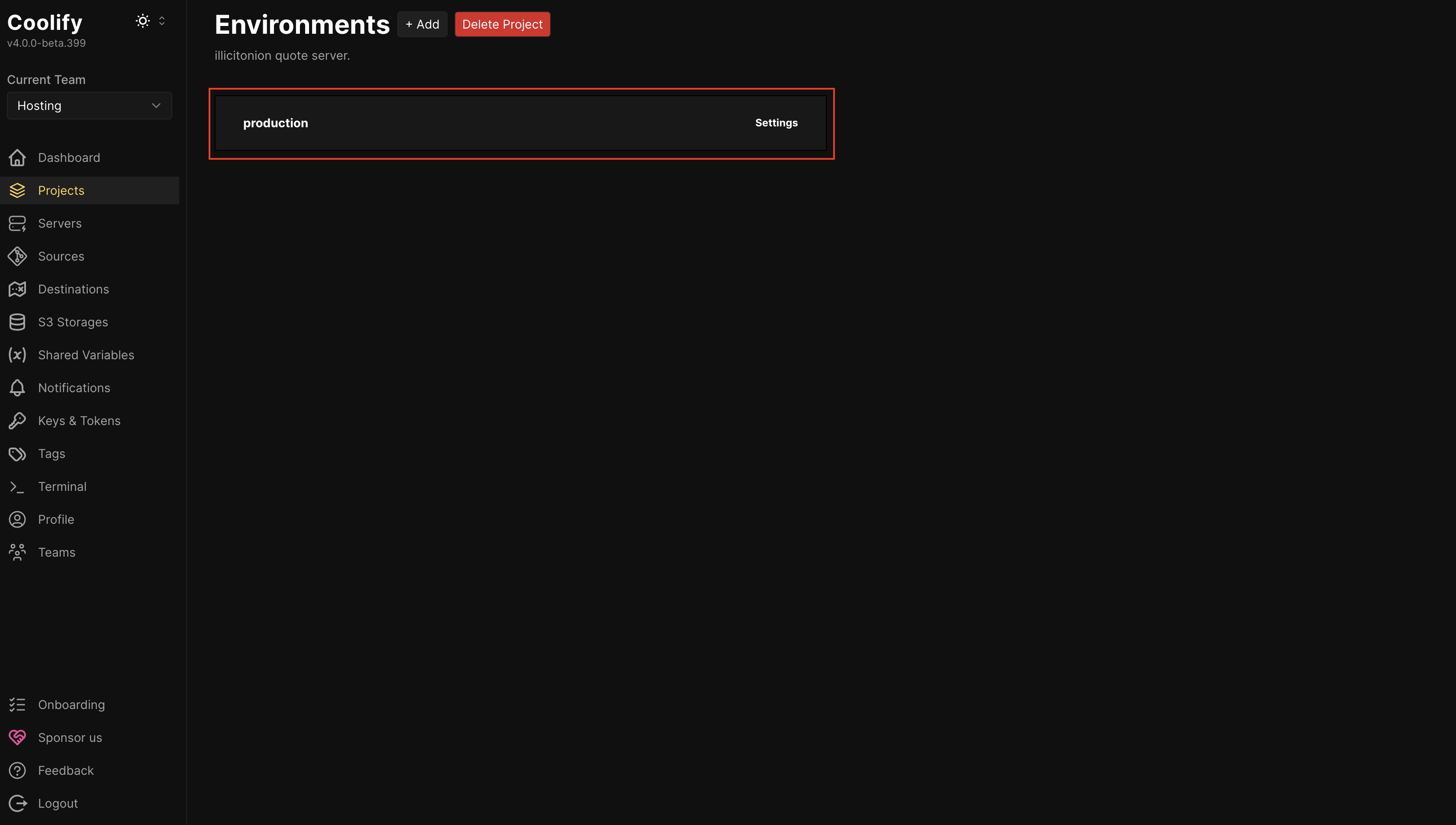 Click into the production environment